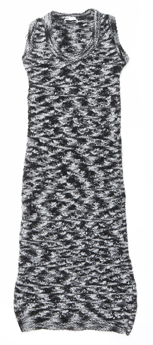 Zara Women’s Black Grey Knit Bodycon Dress Size 8 Sleeveless