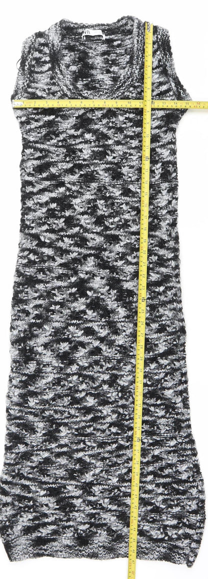 Zara Women’s Black Grey Knit Bodycon Dress Size 8 Sleeveless