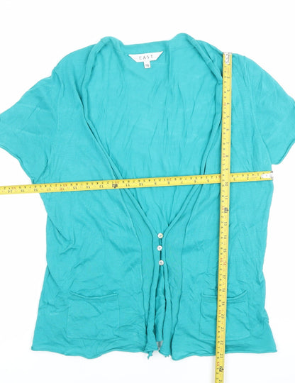 East Women’s Green Cotton Tunic Blouse Size 16 V-Neck Short Sleeve