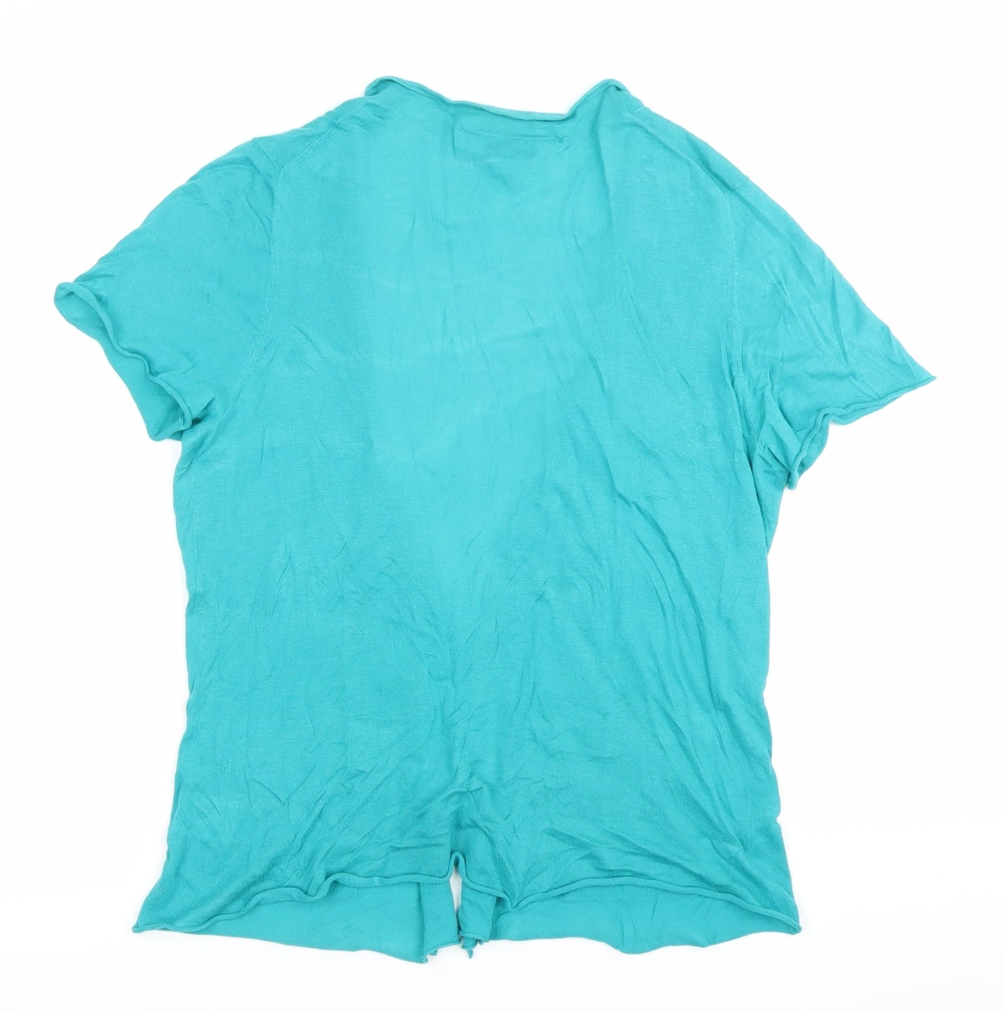 East Women’s Green Cotton Tunic Blouse Size 16 V-Neck Short Sleeve