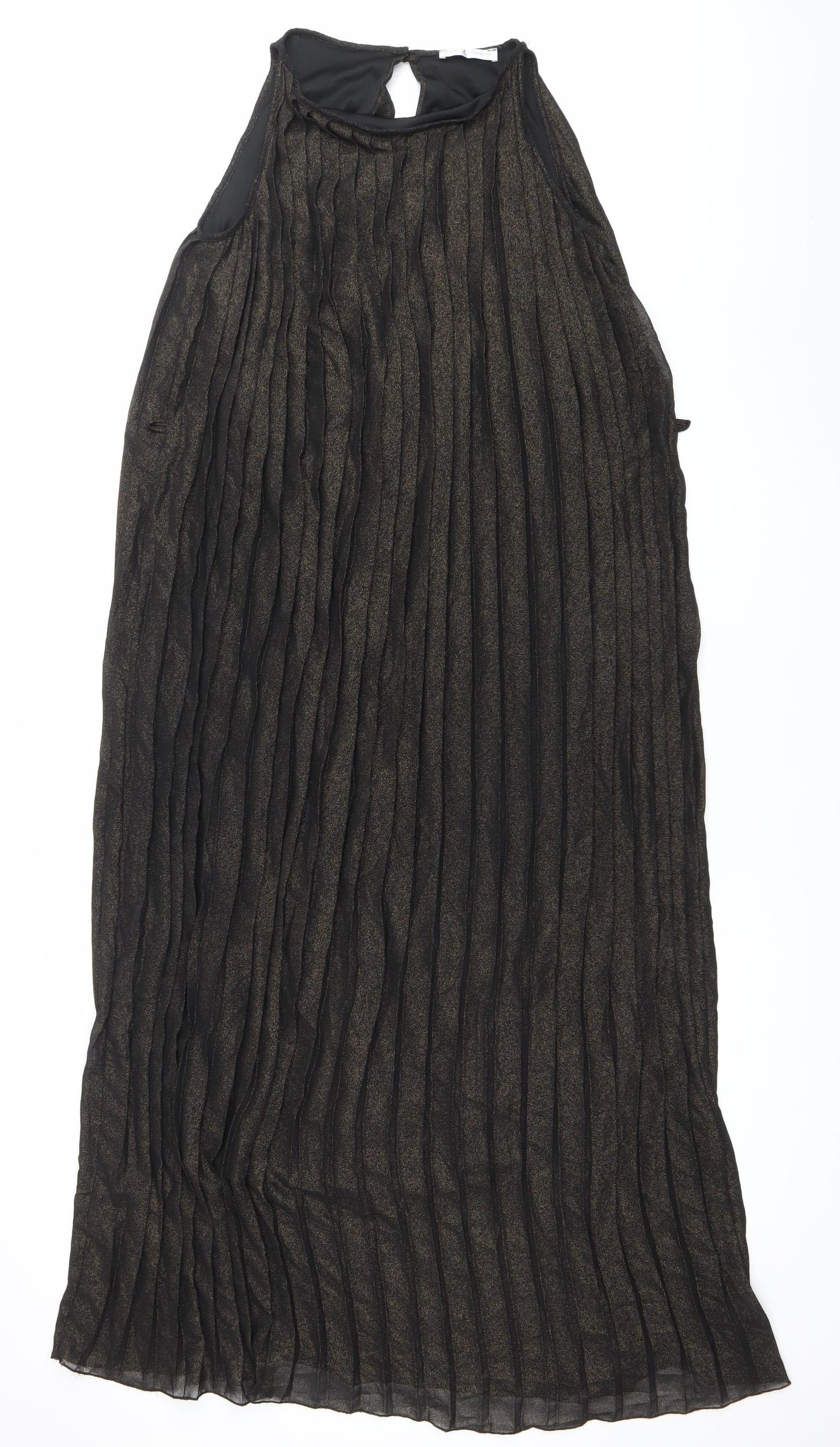 Rare London Women’s Black Glitter Pleated Maxi Dress Size 8