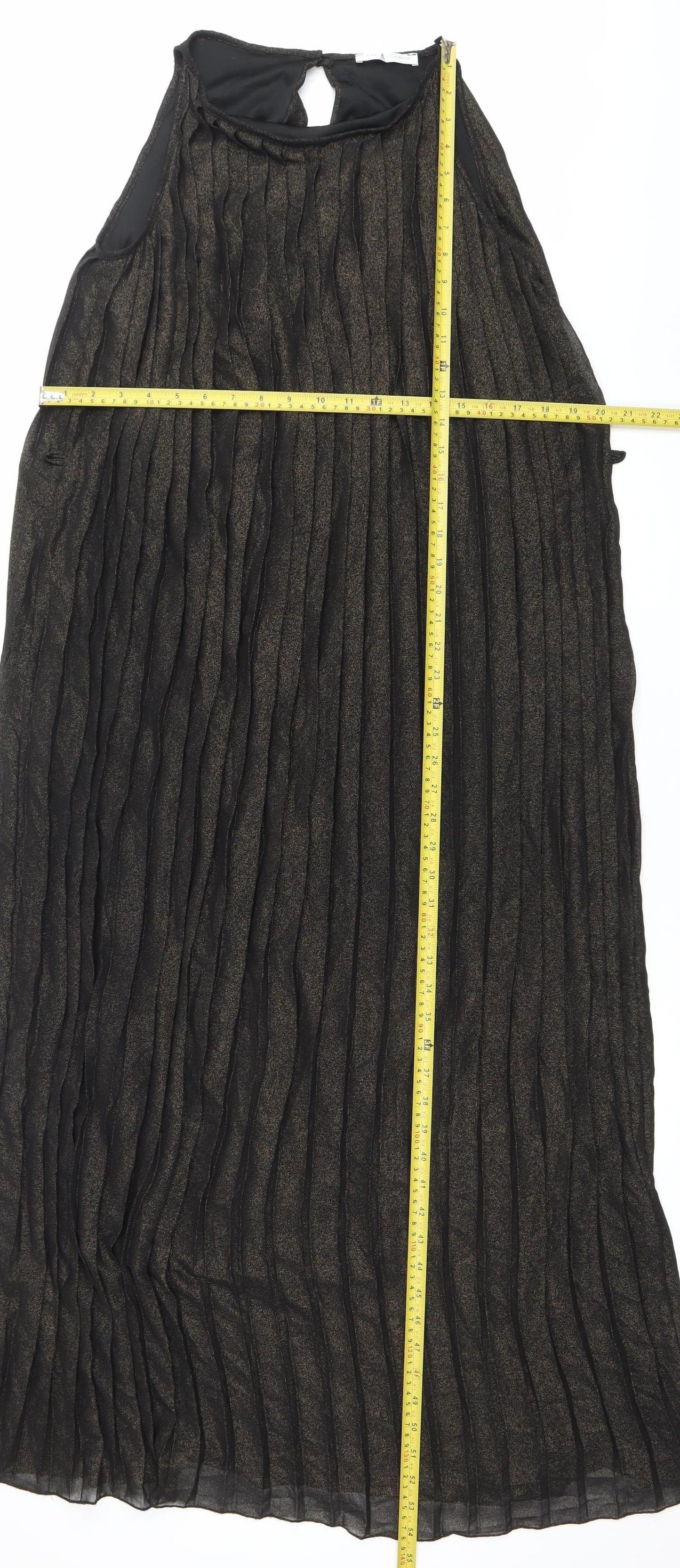Rare London Women’s Black Glitter Pleated Maxi Dress Size 8