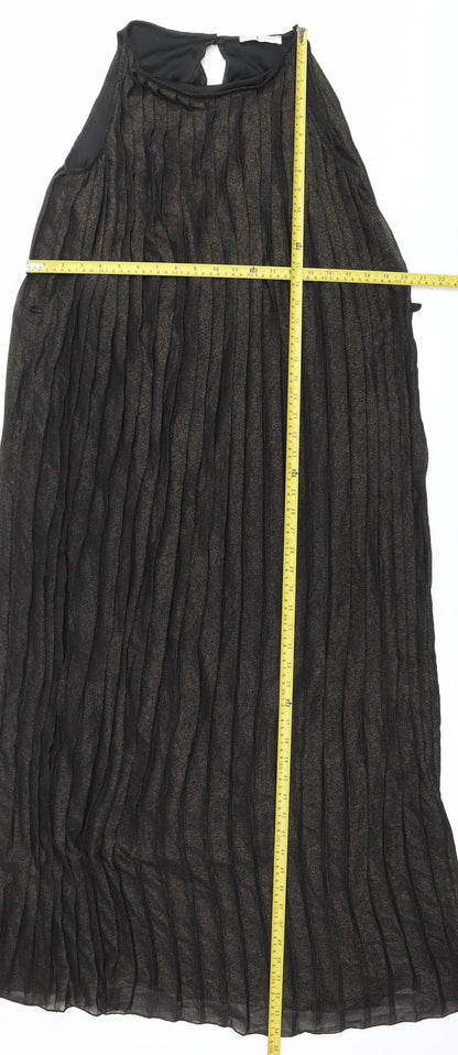 Rare London Women’s Black Glitter Pleated Maxi Dress Size 8
