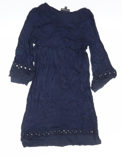 Warehouse Women's Blue Size 8 Shift Dress Lace 3/4 Sleeve Scoop Neck