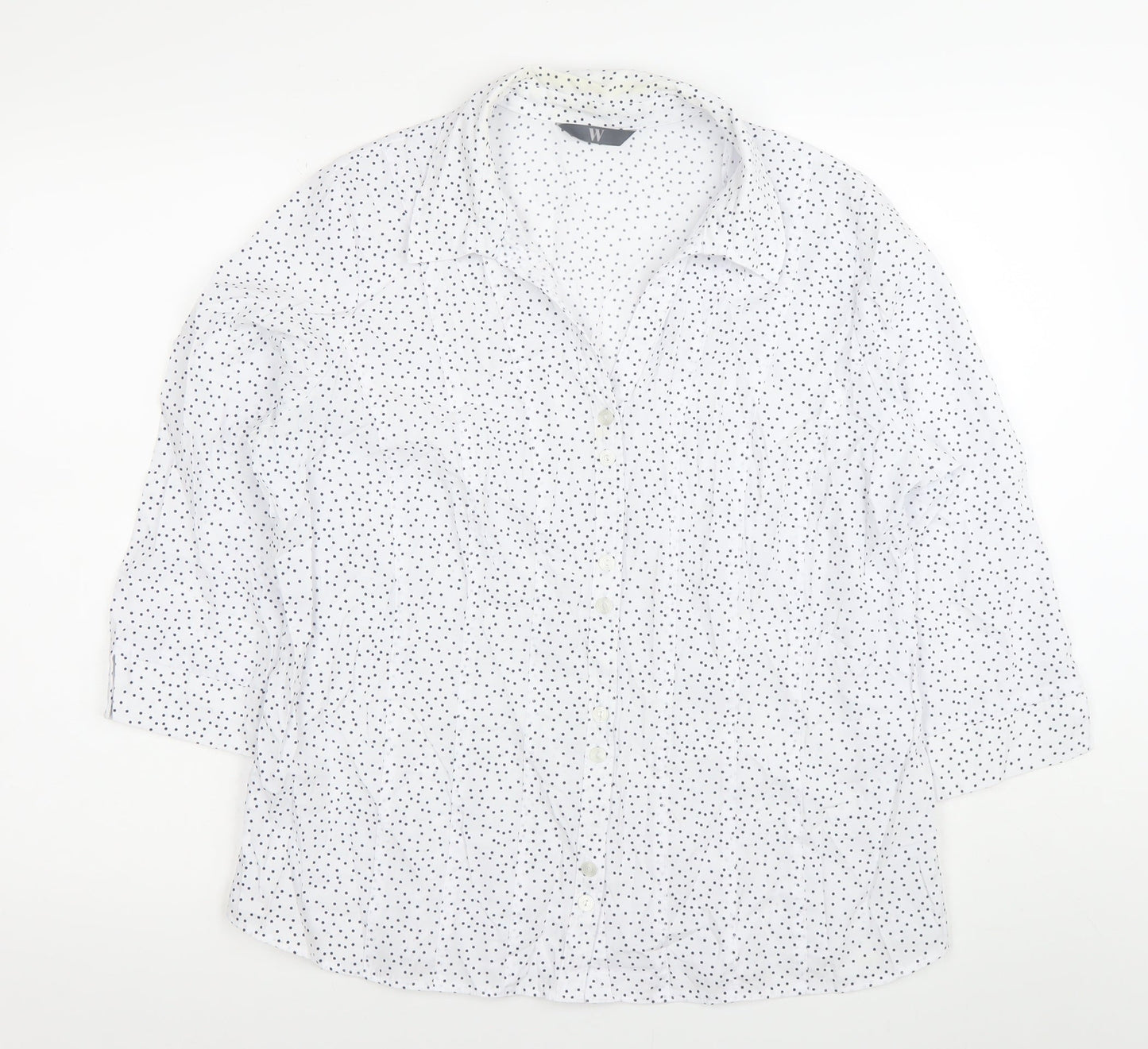 M&Co Womens White Polka Dot Button-Up Shirt Size 18 3/4 Sleeve