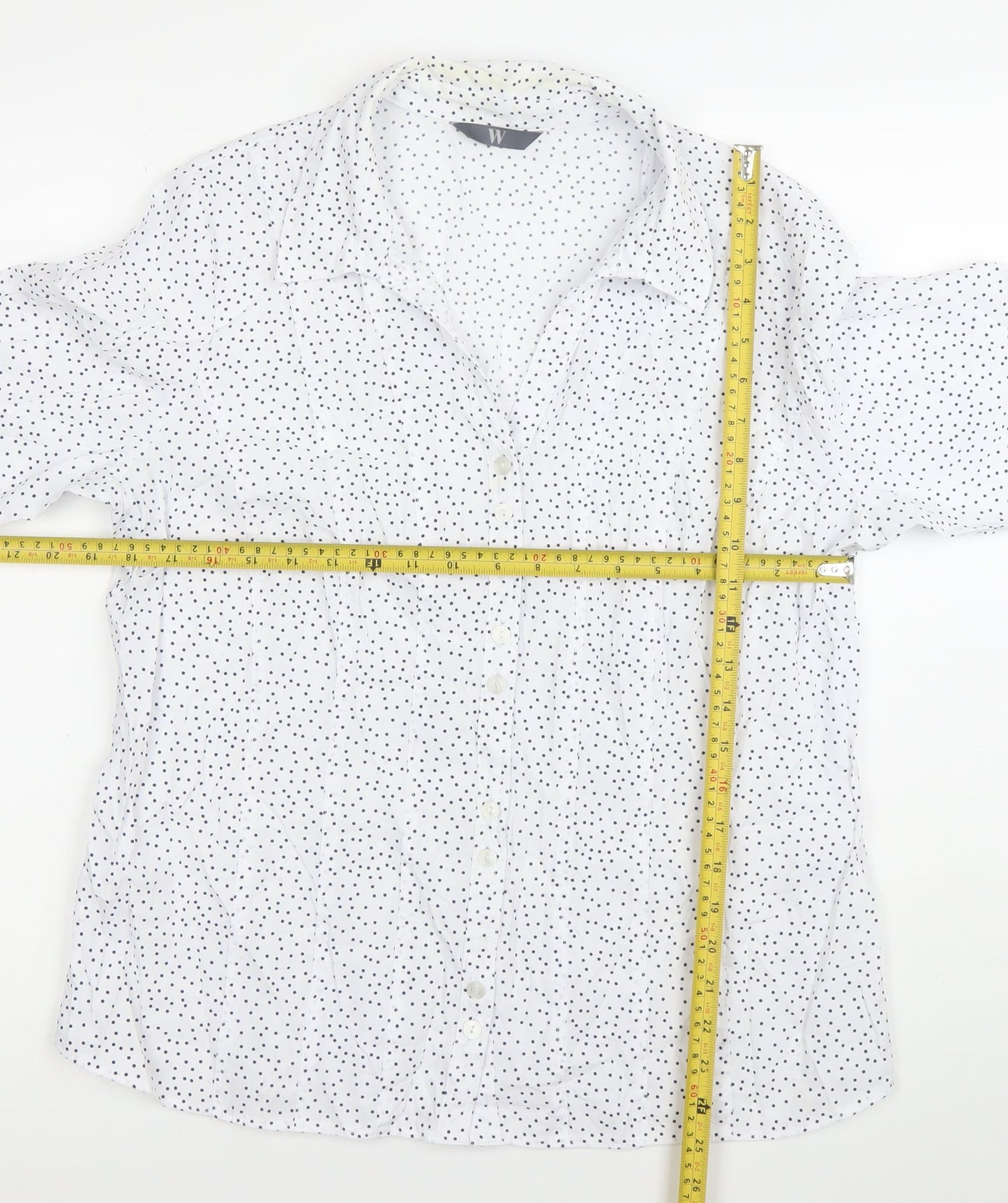 M&Co Womens White Polka Dot Button-Up Shirt Size 18 3/4 Sleeve