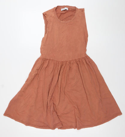 Bershka Women’s Brown XS A-Line Sleeveless Cotton Dress