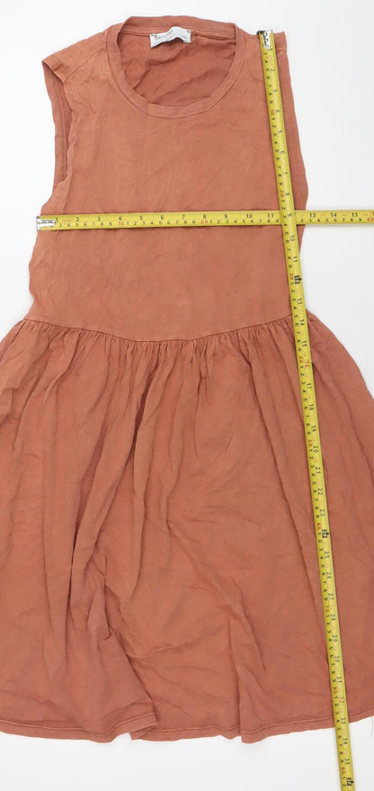 Bershka Women’s Brown XS A-Line Sleeveless Cotton Dress