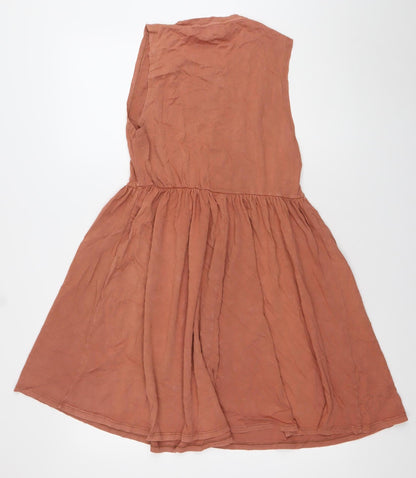 Bershka Women’s Brown XS A-Line Sleeveless Cotton Dress