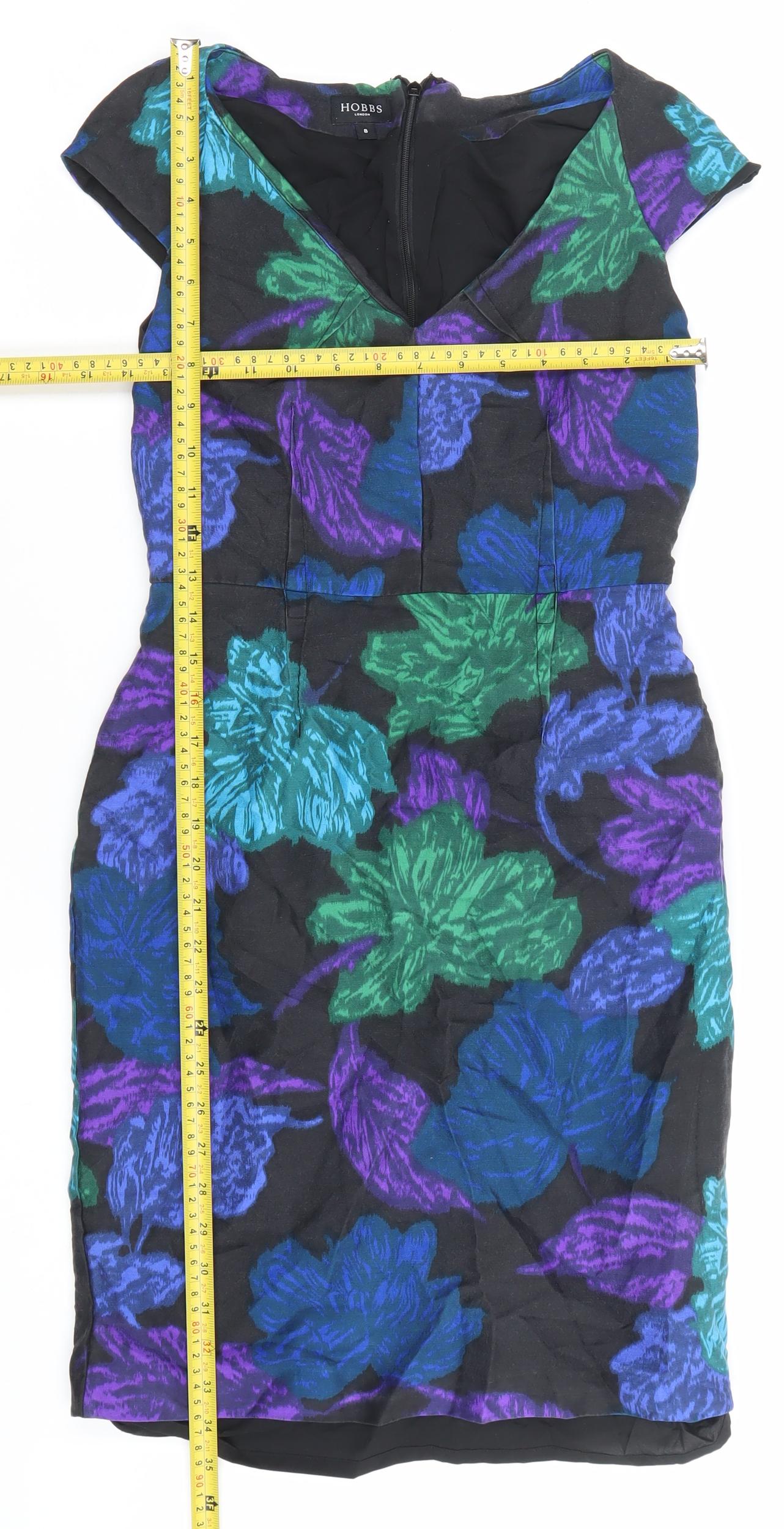Hobbs Women’s Black Floral Sheath Dress Size 8 Silk Wool