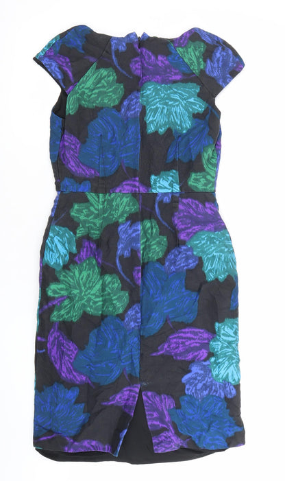 Hobbs Women’s Black Floral Sheath Dress Size 8 Silk Wool