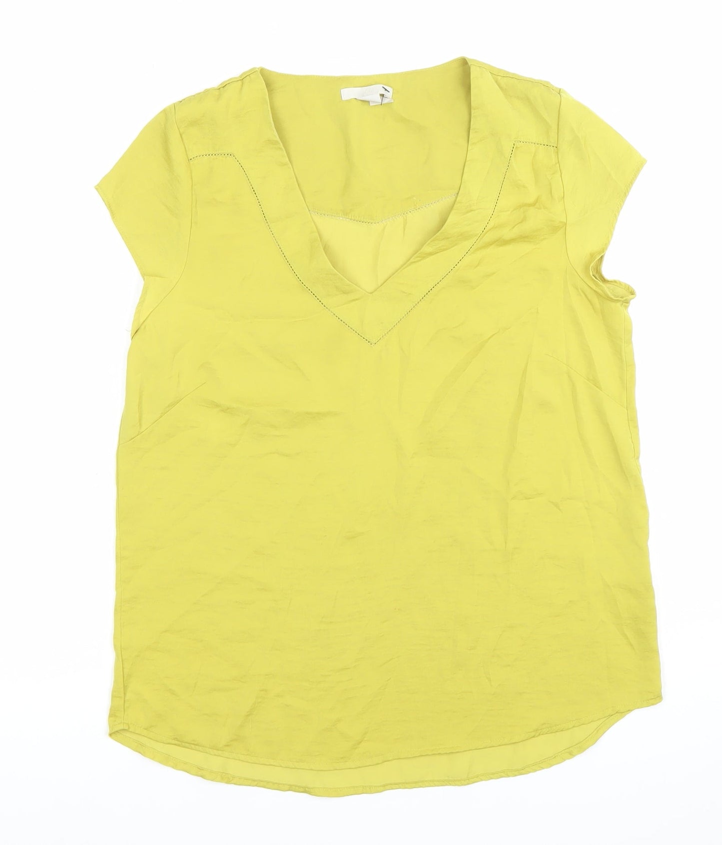 H&M Women’s Yellow V-Neck Short Sleeve Blouse Size 10