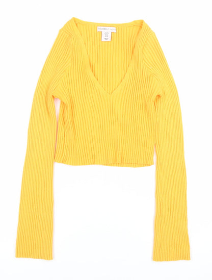 Sincerely Jules Womens Yellow V-Neck Ribbed Knit Jumper XS