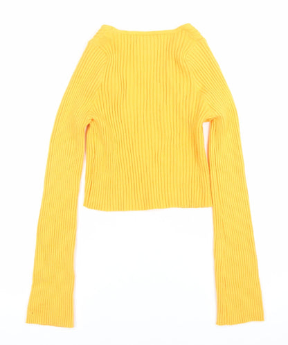 Sincerely Jules Womens Yellow V-Neck Ribbed Knit Jumper XS