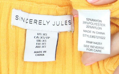 Sincerely Jules Womens Yellow V-Neck Ribbed Knit Jumper XS