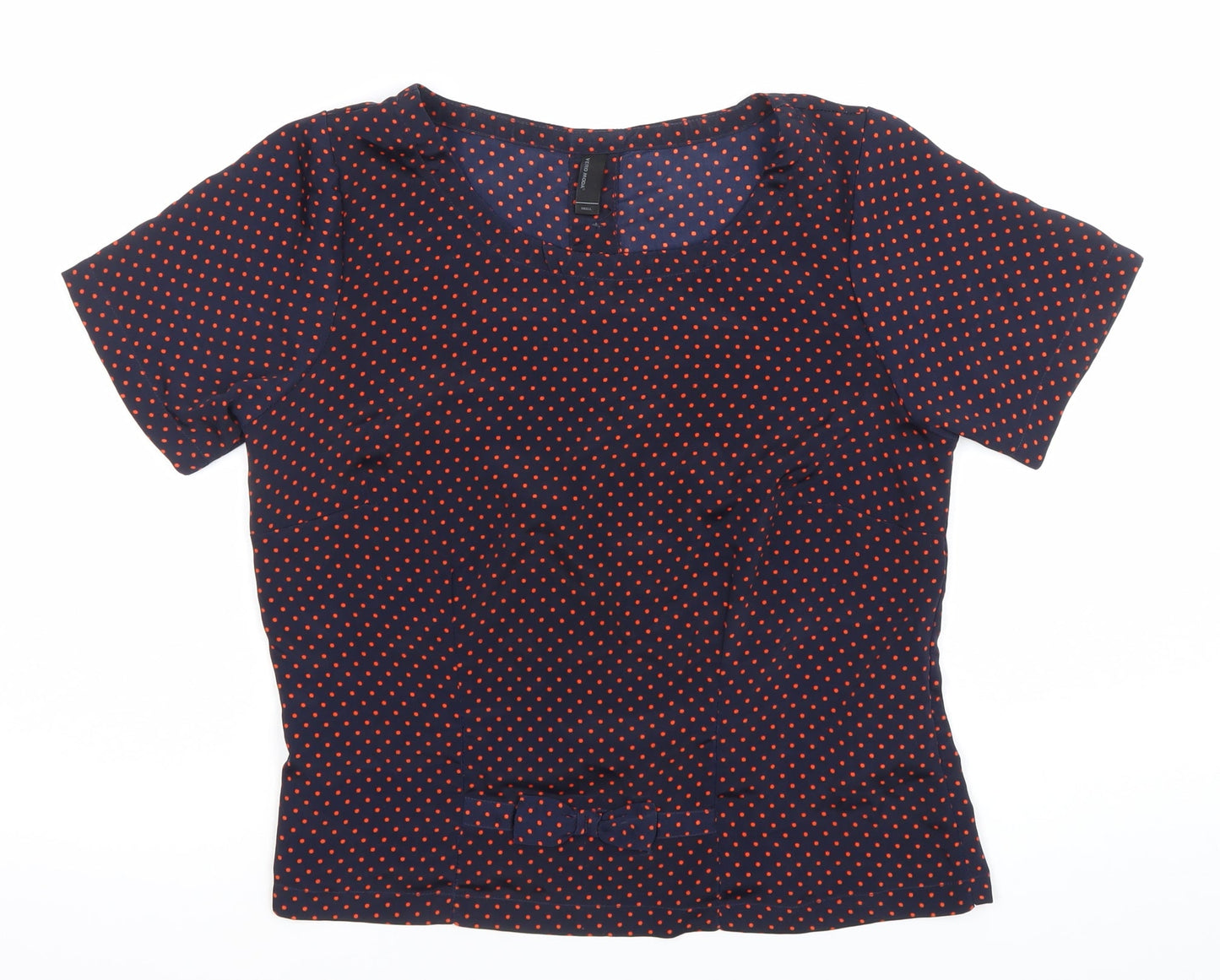 Vero Moda Women Blue Polka Dot Blouse Size S Short Sleeve