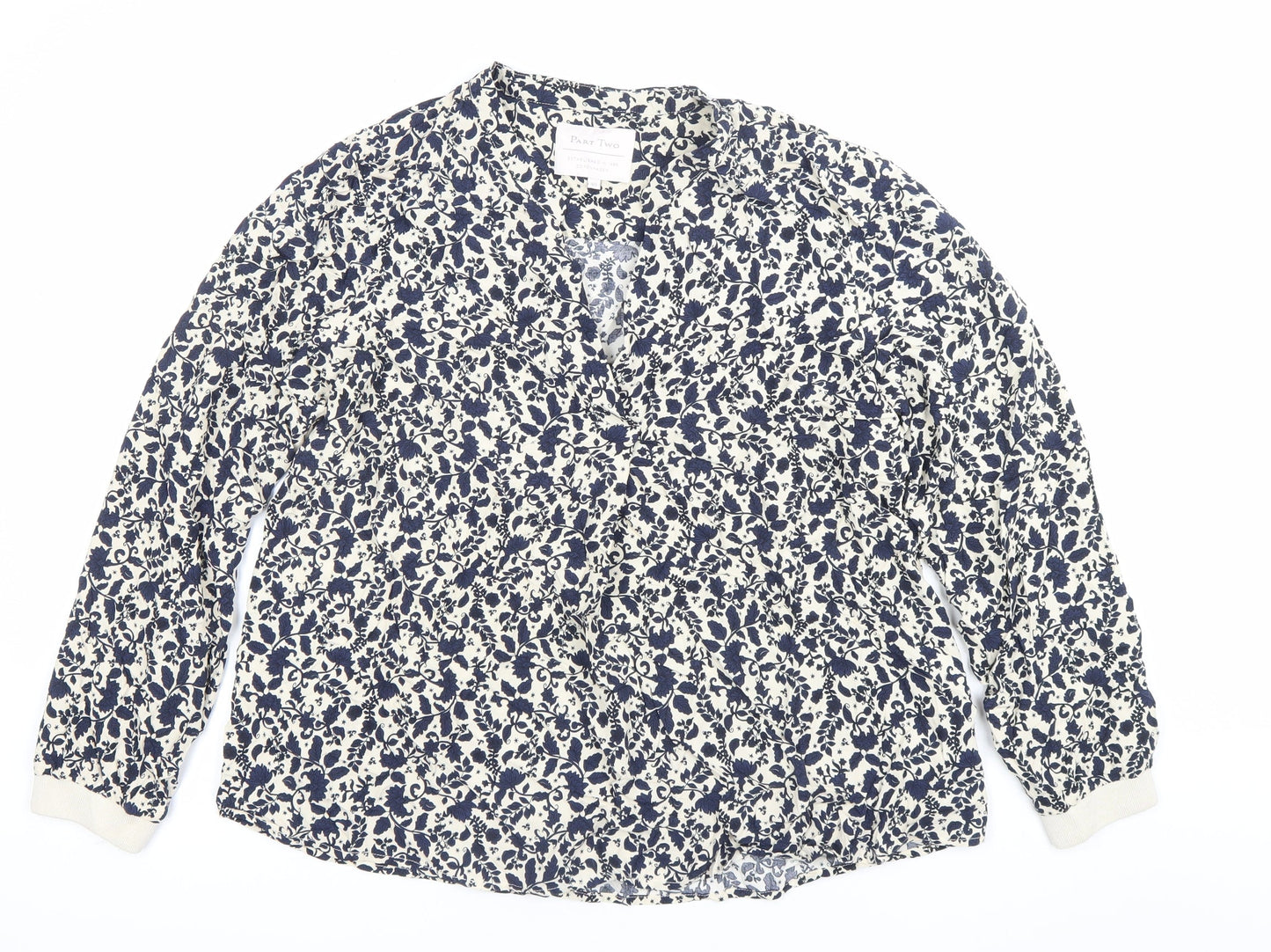 Part Two Womens Blue Floral Viscose Blouse Size 12