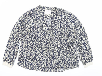 Part Two Womens Blue Floral Viscose Blouse Size 12