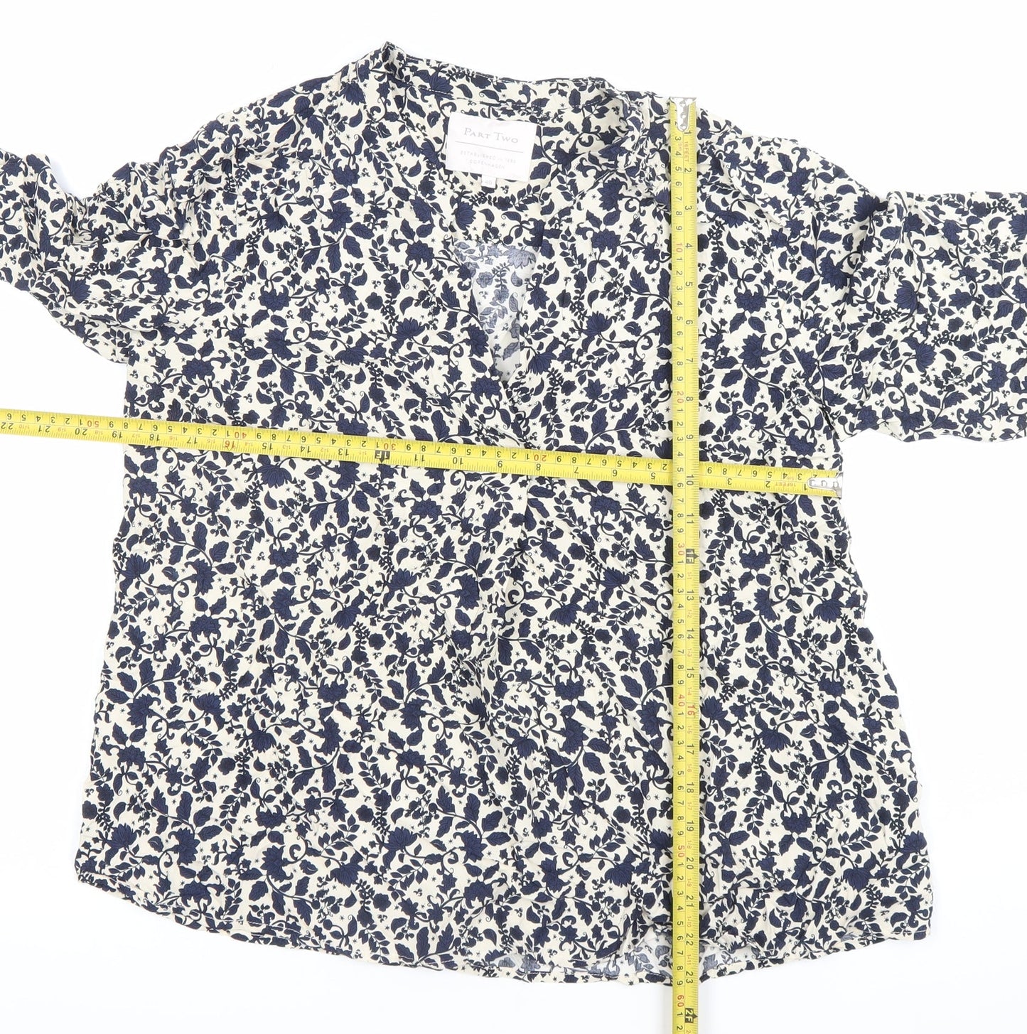 Part Two Womens Blue Floral Viscose Blouse Size 12