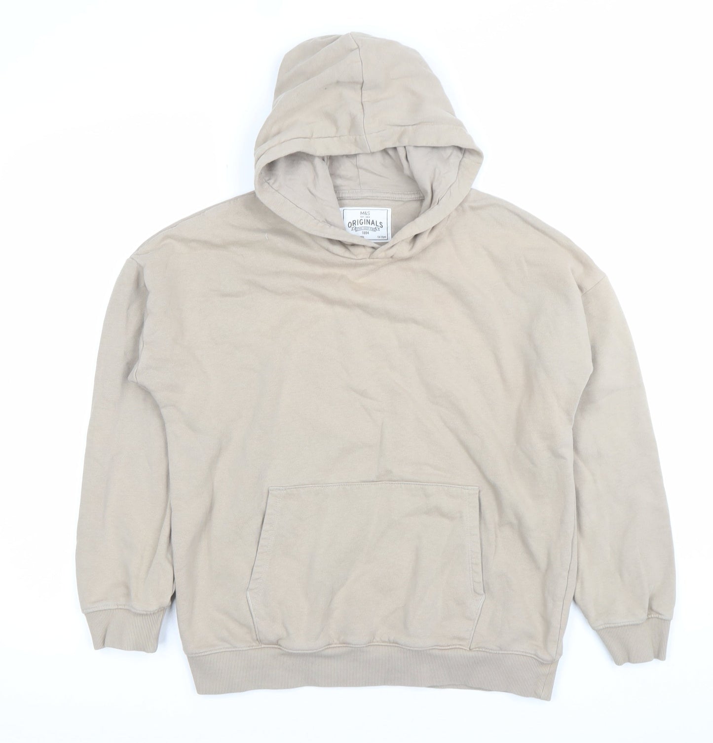 Marks and Spencer Boys Beige Pullover Hoodie 12-13 Years Regular Fit