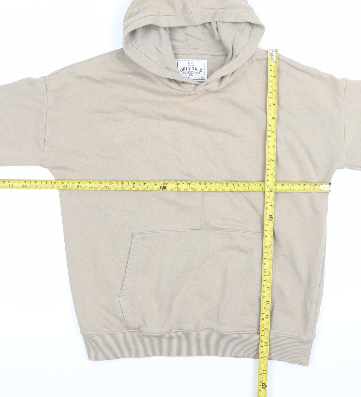 Marks and Spencer Boys Beige Pullover Hoodie 12-13 Years Regular Fit