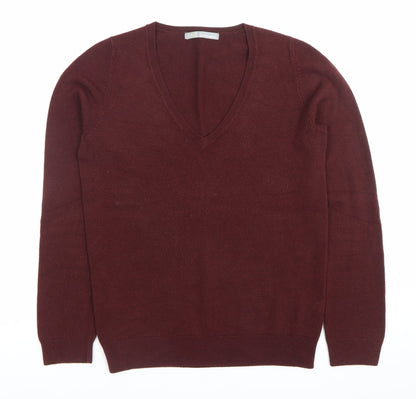 Marks and Spencer Womens Red Size 8 V-Neck Long Sleeve Jumper