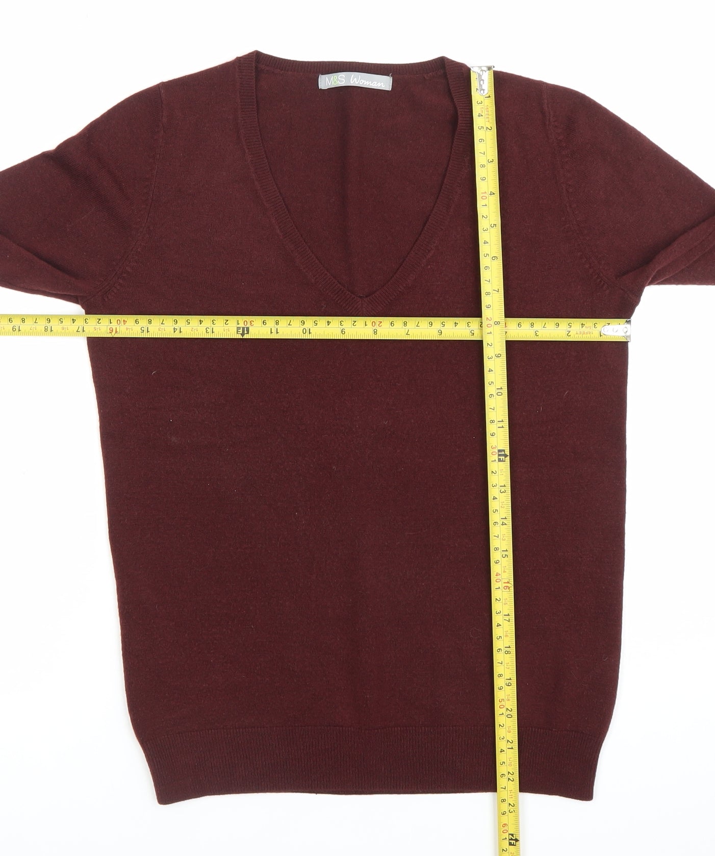 Marks and Spencer Womens Red Size 8 V-Neck Long Sleeve Jumper