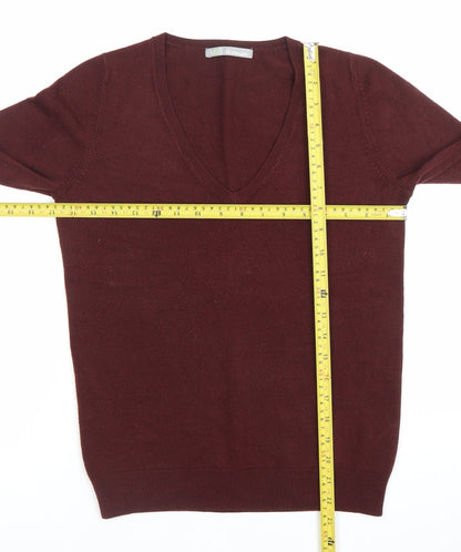 Marks and Spencer Womens Red Size 8 V-Neck Long Sleeve Jumper