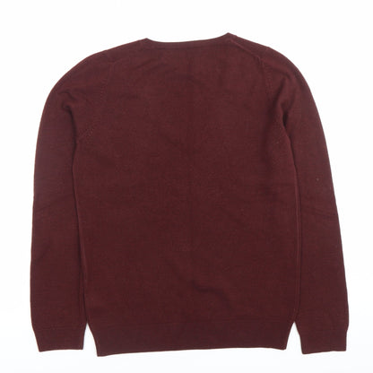 Marks and Spencer Womens Red Size 8 V-Neck Long Sleeve Jumper