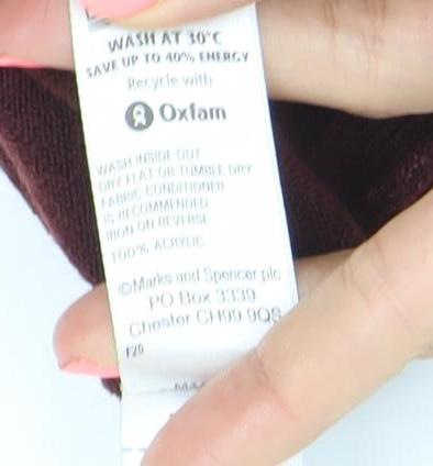 Marks and Spencer Womens Red Size 8 V-Neck Long Sleeve Jumper