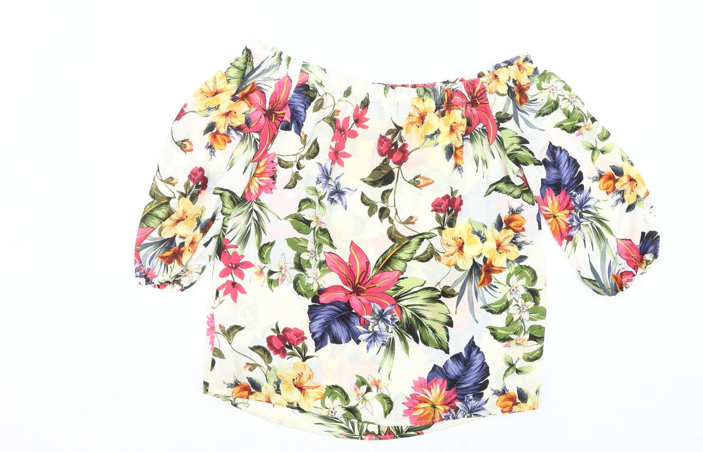 F&F Womens Multicoloured Floral Off Shoulder Tunic Blouse UK 10
