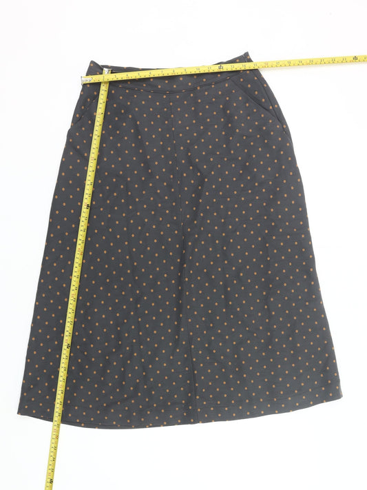White Stuff Women’s Grey Polka Dot Midi A-Line Skirt Size 10