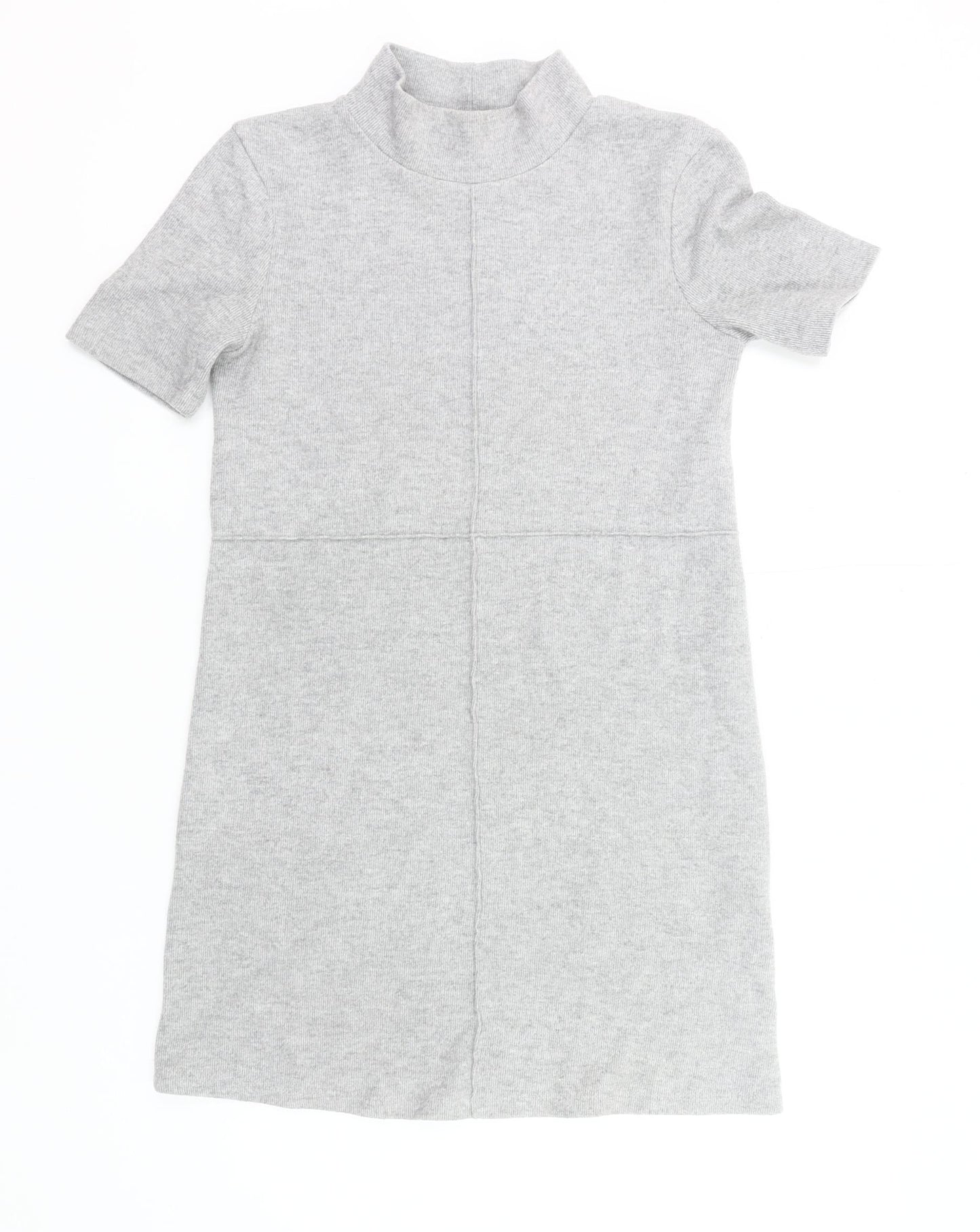 Zara Women’s Grey Knit Shift Dress Size 8 Mock Neck Short Sleeve