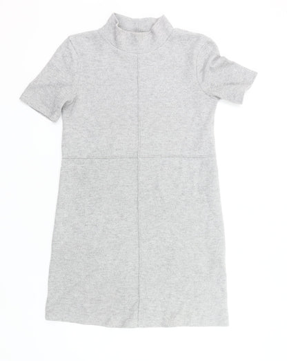 Zara Women’s Grey Knit Shift Dress Size 8 Mock Neck Short Sleeve