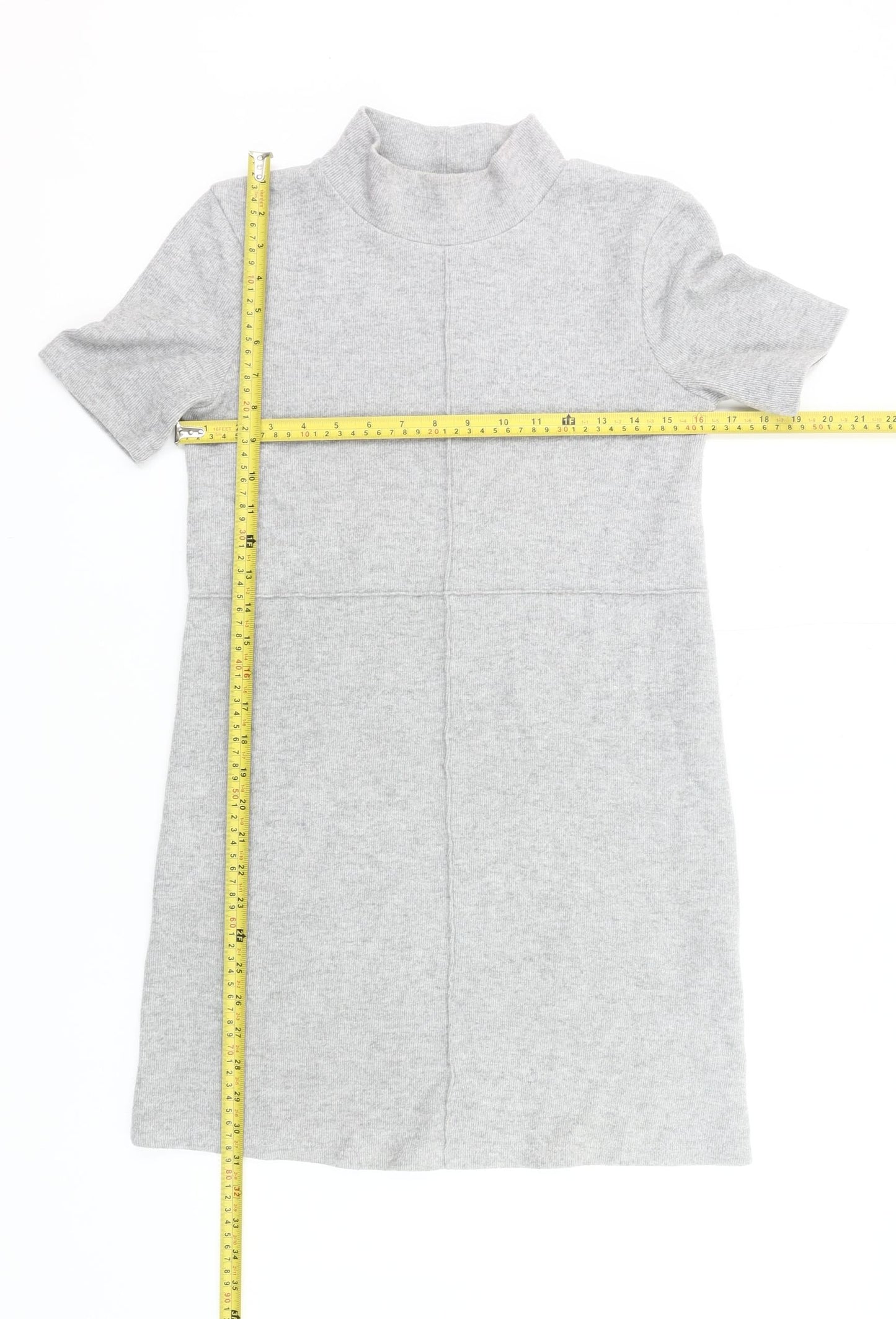 Zara Women’s Grey Knit Shift Dress Size 8 Mock Neck Short Sleeve