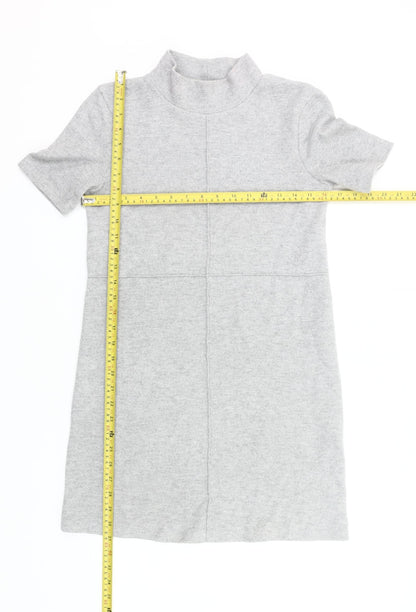 Zara Women’s Grey Knit Shift Dress Size 8 Mock Neck Short Sleeve