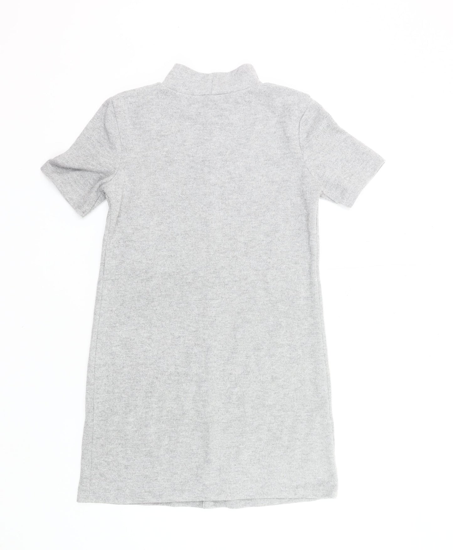Zara Women’s Grey Knit Shift Dress Size 8 Mock Neck Short Sleeve