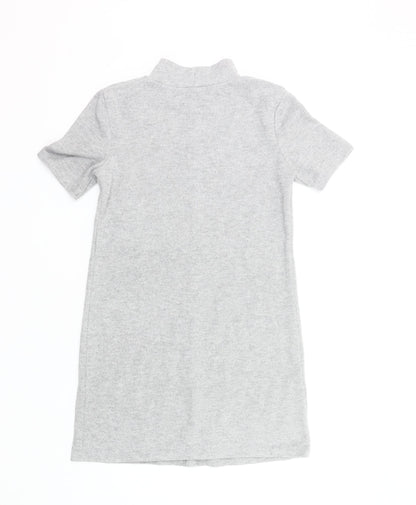 Zara Women’s Grey Knit Shift Dress Size 8 Mock Neck Short Sleeve