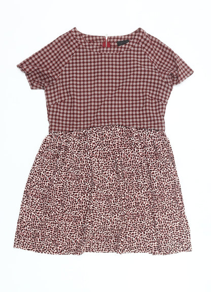 Topshop Women’s Red Skater Dress UK 10 Short Sleeve Retro Print