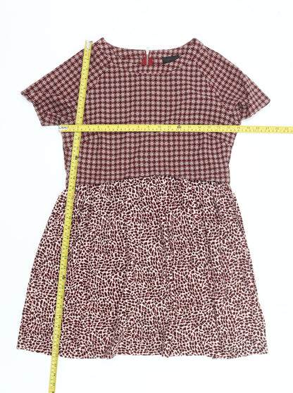 Topshop Women’s Red Skater Dress UK 10 Short Sleeve Retro Print