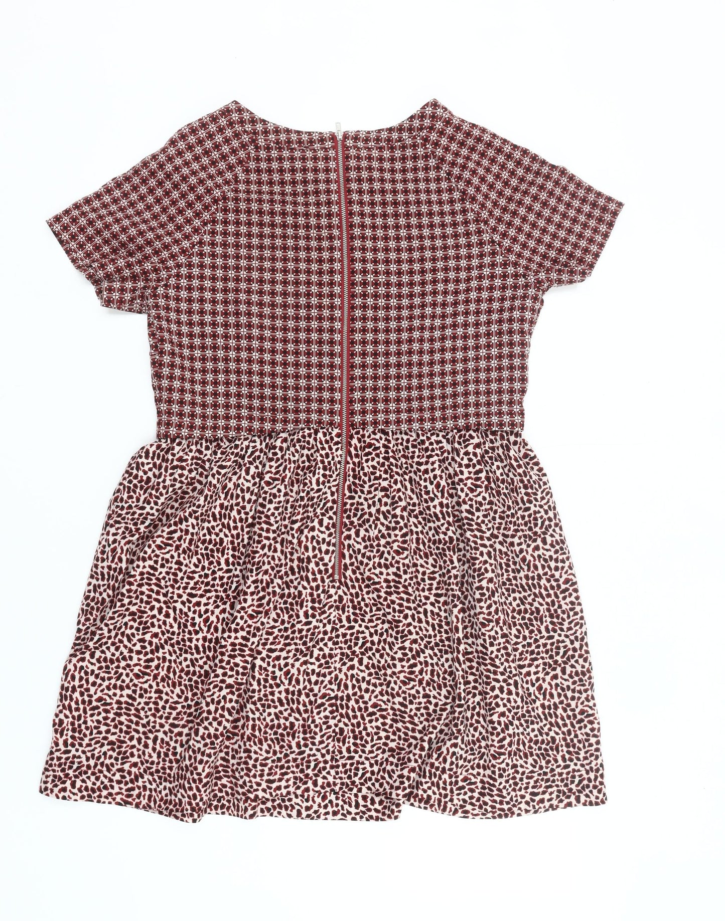 Topshop Women’s Red Skater Dress UK 10 Short Sleeve Retro Print