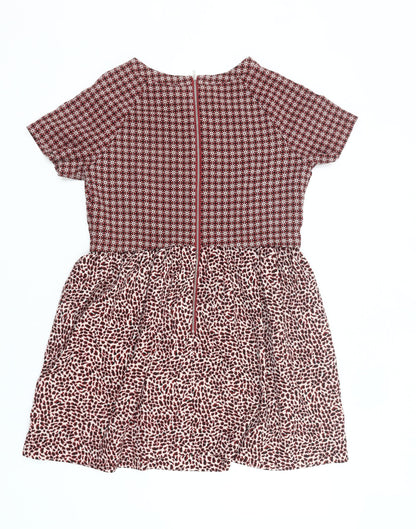 Topshop Women’s Red Skater Dress UK 10 Short Sleeve Retro Print