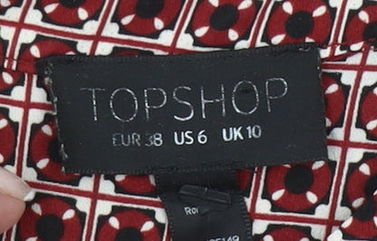 Topshop Women’s Red Skater Dress UK 10 Short Sleeve Retro Print