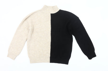 New Look Women’s Beige Black Mock Neck Ribbed Knit Pullover Jumper M