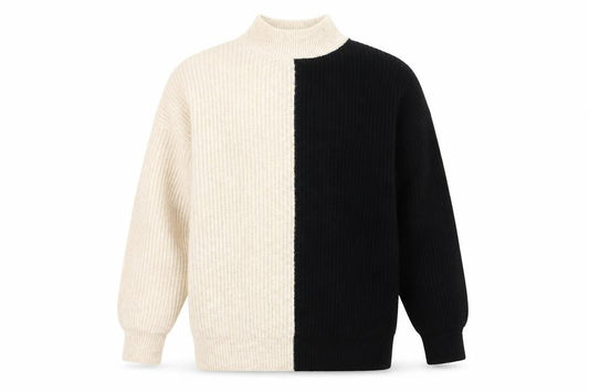 New Look Women’s Beige Black Mock Neck Ribbed Knit Pullover Jumper M