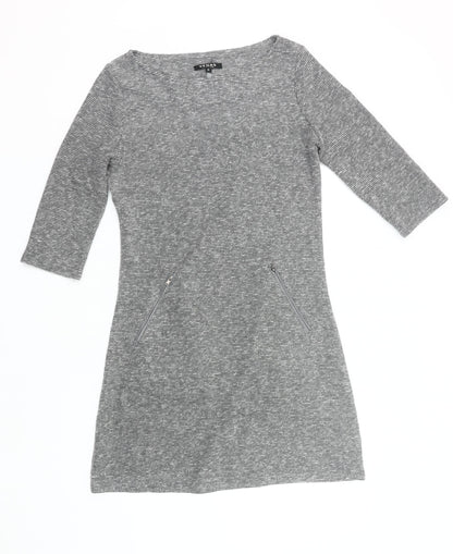 Vegas Women Grey Knit Shift Dress Size S 3/4 Sleeve Knee Length