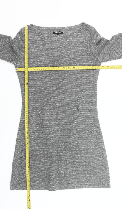 Vegas Women Grey Knit Shift Dress Size S 3/4 Sleeve Knee Length