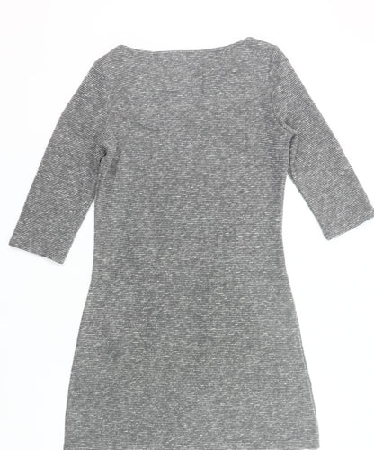Vegas Women Grey Knit Shift Dress Size S 3/4 Sleeve Knee Length