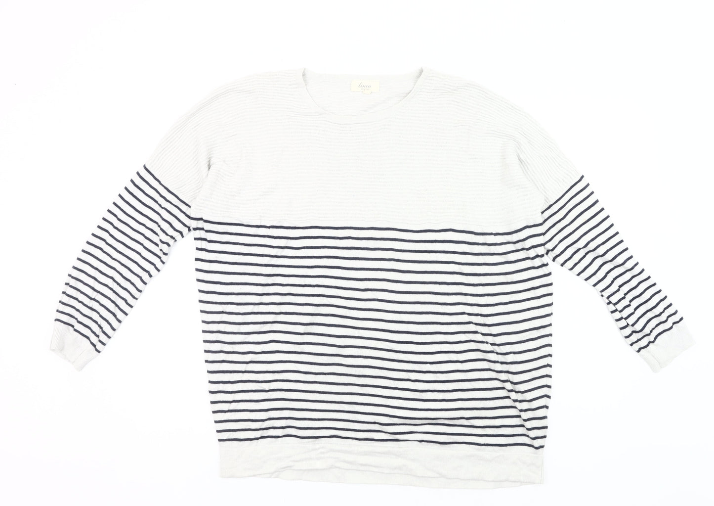 Linea Weekend Womens White Navy Striped Jumper L Crew Neck Knit