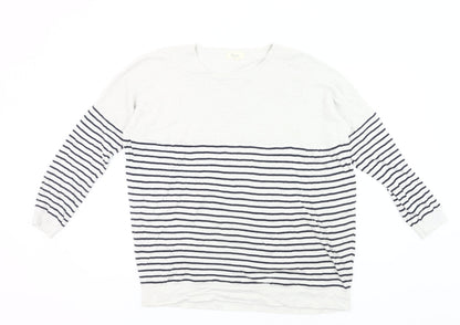 Linea Weekend Womens White Navy Striped Jumper L Crew Neck Knit